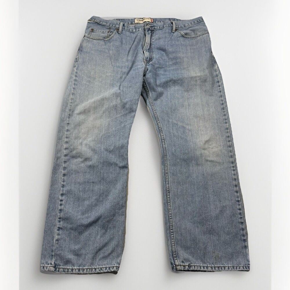 Levi’s 505 Straight Leg Jeans Y2K Mens 42x30 Blue Light Wash Distressed Torn